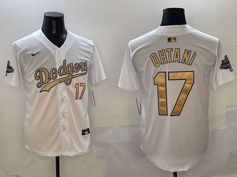 Men Los Angeles Dodgers #17 Ohtani White Champion gold character 2025 Nike MLB Jersey style 1->los angeles dodgers->MLB Jersey